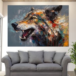 Wolf Wall Decor, Wolf Art Print, Wolf Home Decor, Wolf Abstrakt Art, Colorful Wolf Wall Art,Abstract Oil Painting wolf