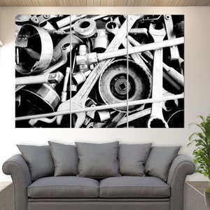 Tools Wall Art, Black And White Tools Canvas Print, Mechanic Gift, Workshop Wall Decor