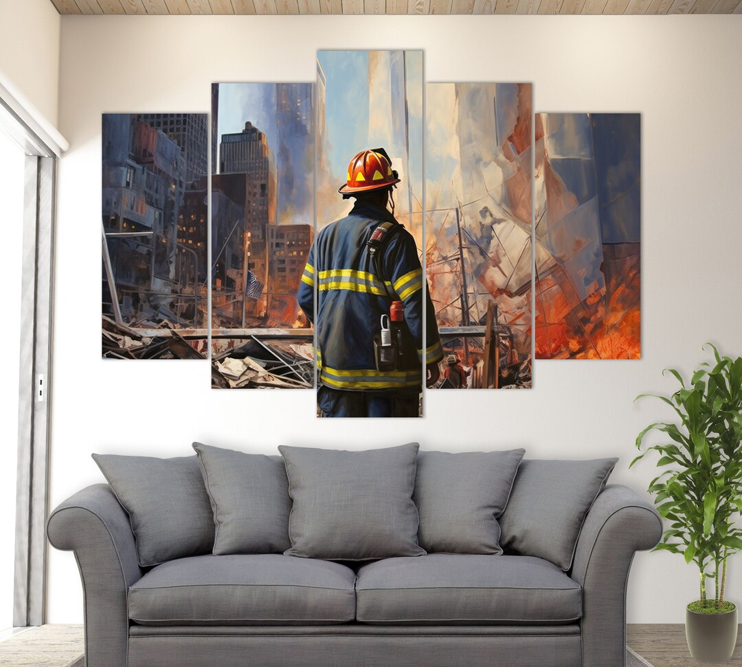 Abstract Firefighter Wall Art, Fire Canvas Art, Firefighter Gift ...