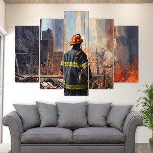 Abstract Firefighter Wall Art, Fire Canvas Art, Firefighter Gift, Fireman Present, Fireman Wall Art