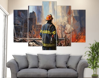 Abstract Firefighter Wall Art, Fire Canvas Art, Firefighter Gift, Fireman Present, Fireman Wall Art