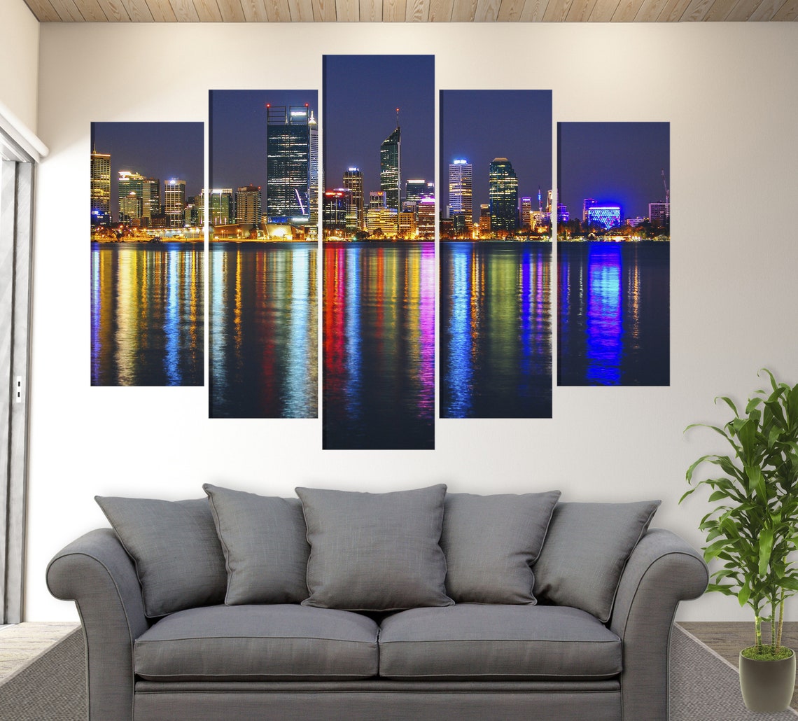 Perth Skyline Australian Wall Art Perth Canvas Print Night Etsy