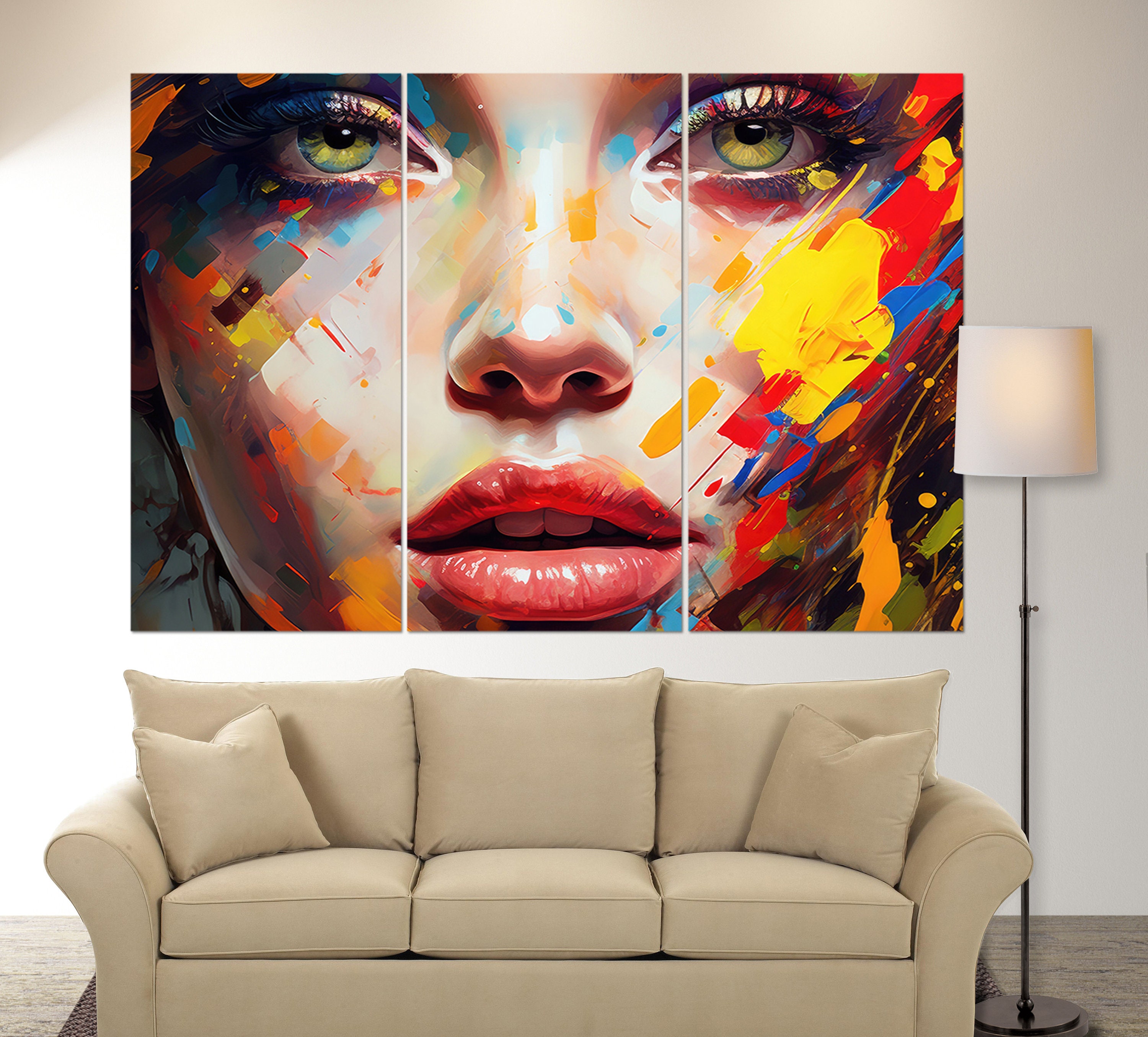 Abstract Woman Face Canvas Print, Faces Wall Art, Woman Painting ...
