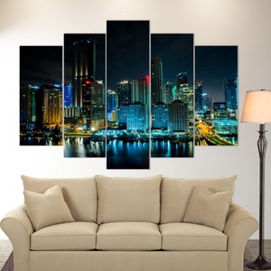 Miami Wall Art, Night Miami Skyline, Miami Canvas Print