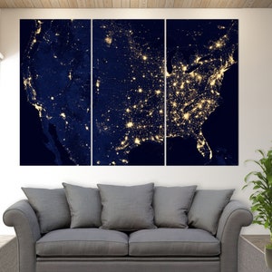 États-Unis Vu de l’impression de toile orbitale, USA Canvas Art, United States Wall Art, USA Map, Nasa USA Photography