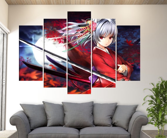 Anime Girl with Katana Canvas Print, Hentai Canvas Print, Anime Canvas Wall Art