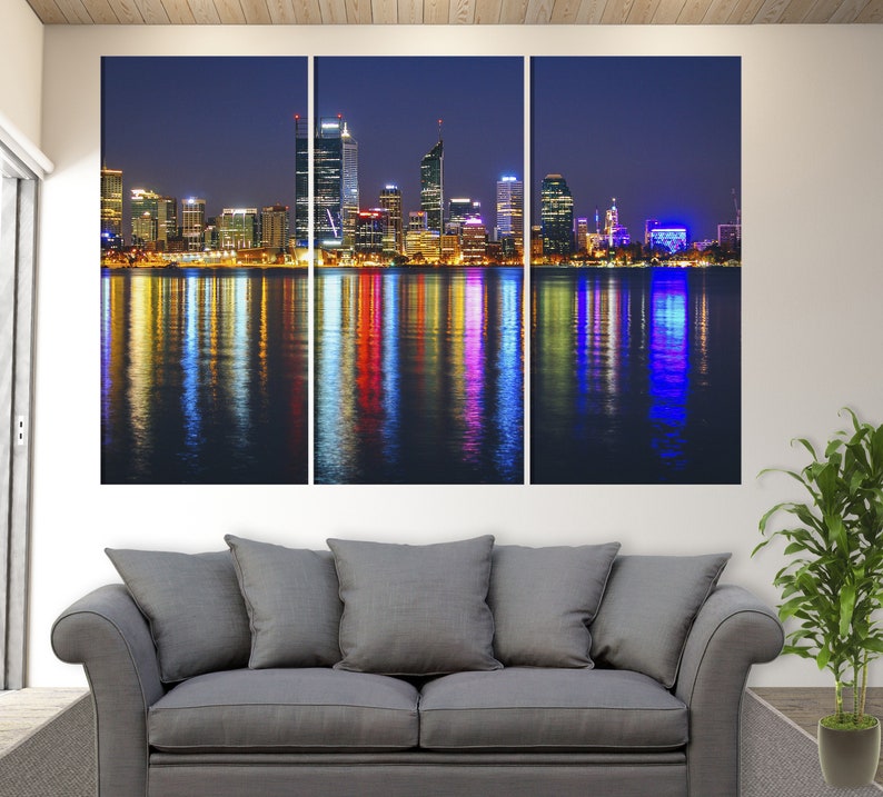 Perth Skyline Australian Wall Art Perth Canvas Print Night Etsy