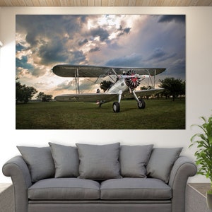 Biplane Canvas Wall Art, Aircraft Canvas Print, Pilot Gift