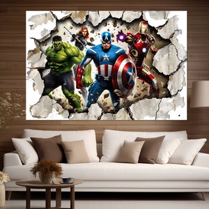 Avengers Wall Art, Superheroes Canvas Print, Iron Man, Captain America, Hulk Poster, Avengers Poster, Kids Room Decor, Avengers Fan Gift