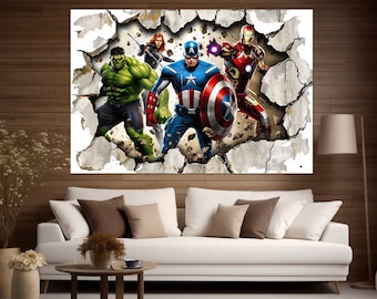 Avengers Wall Art, Superheroes Canvas Print, Iron Man, Captain America, Hulk Poster, Avengers Poster, Kids Room Decor, Avengers Fan Gift