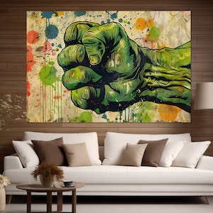 Hulk Fist Canvas Print, Hulk Hand Painting, Avengers Wall Art, Comics Wall Art, Hulk Poster, Game Room Decor, Hulk Fan Gift