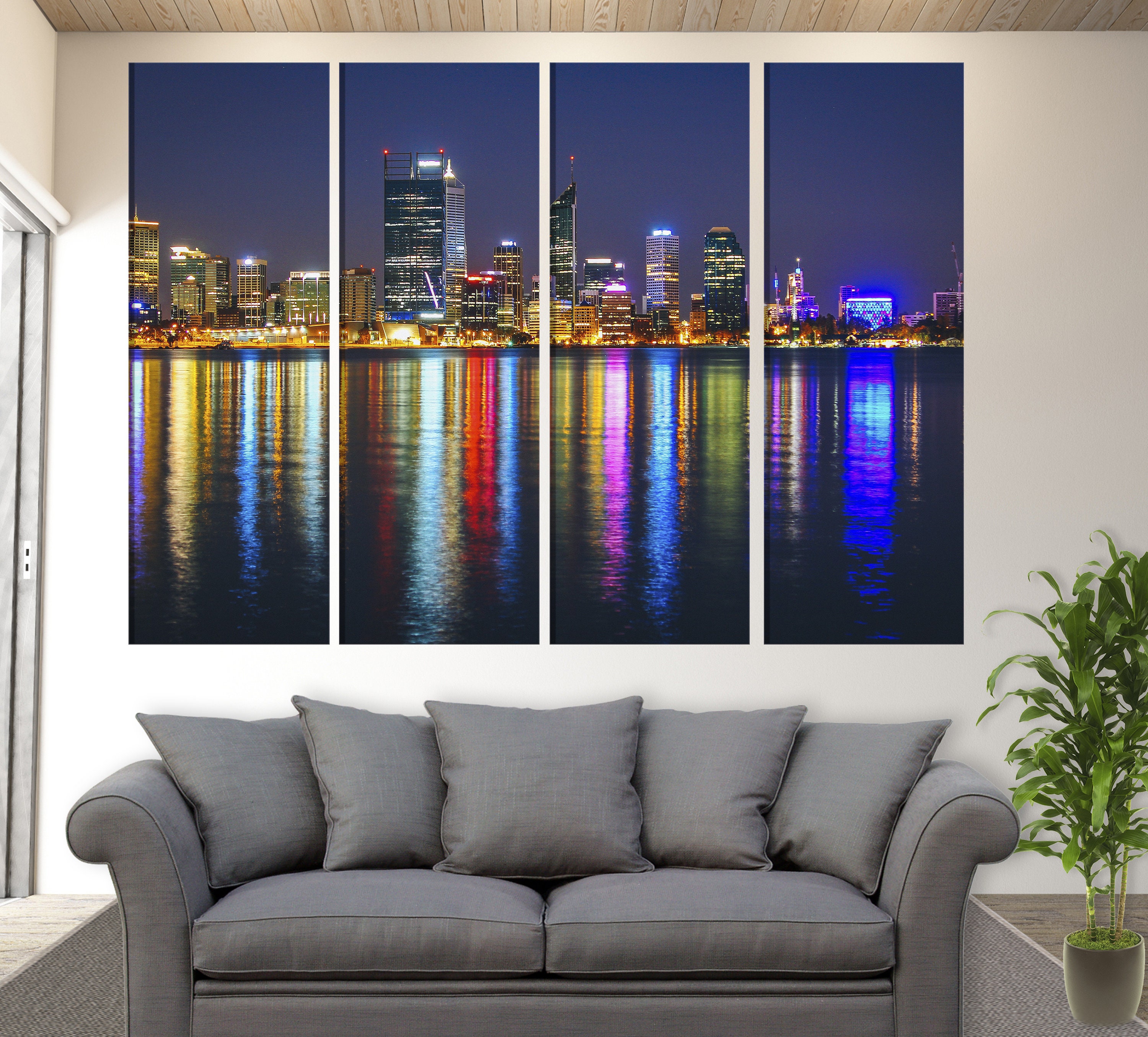Perth Skyline Australian Wall Art Perth Canvas Print Night Etsy