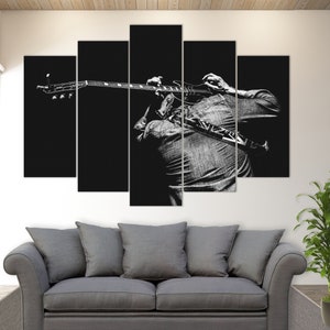 Rock Music Wall Art, Black And White Guitar Canvas Print, Guitar Player Gift