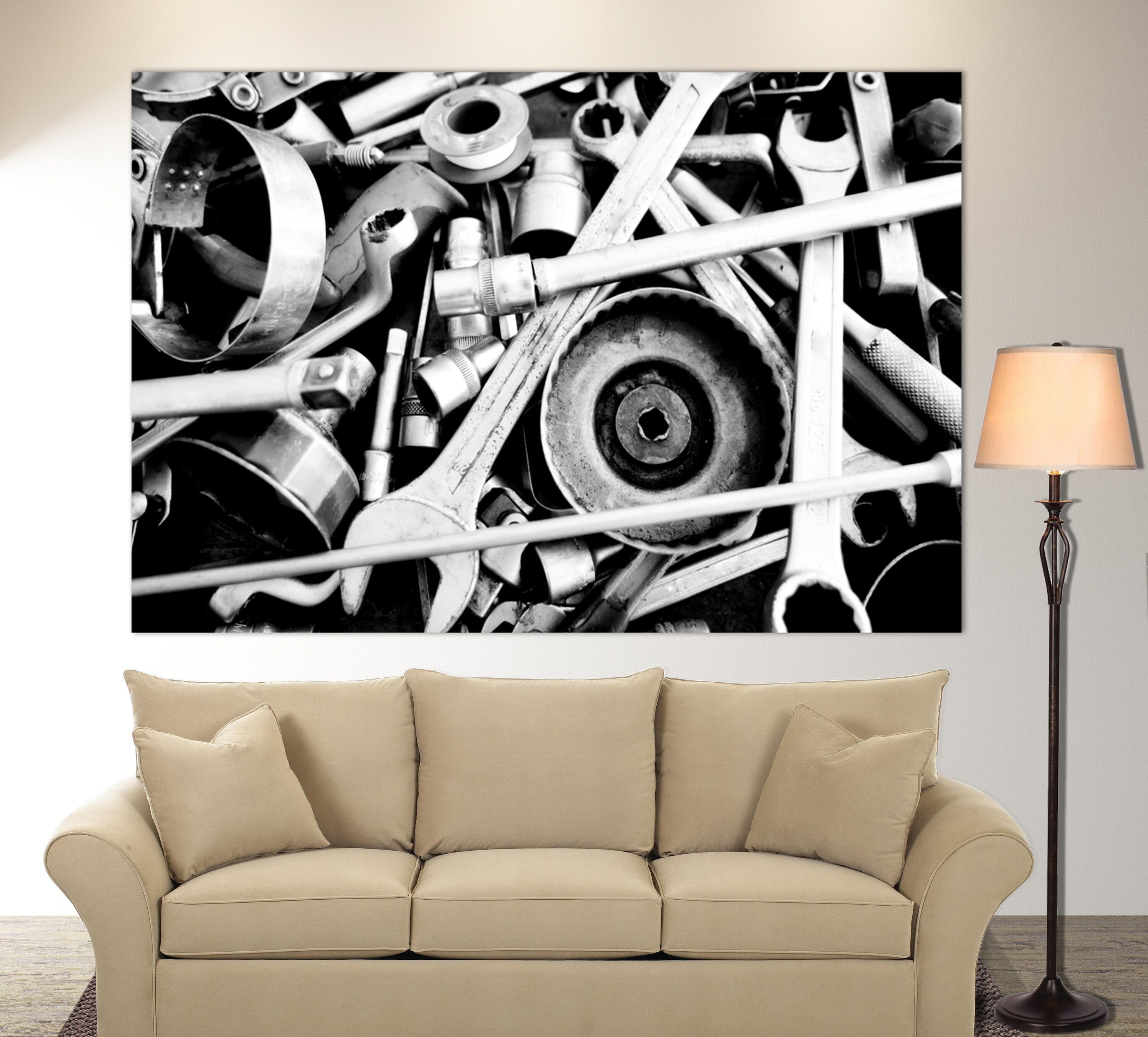 Buy Tools Wall Art, Black and White Tools Canvas Print, Mechanic Gift, Wall Decor