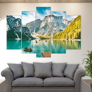 Pragser Wildsee Lake Canvas Wall Art, Lake Prags, Lake Braies Canvas Print, Nature Landscape, Italy Wall Art