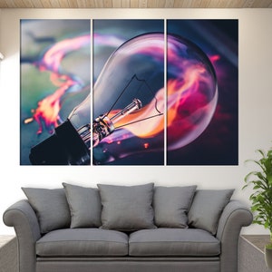 Abstract Light Bulb Canvas Print, Abstract Canvas Wall Art, Electrician Gift, Incandescent Bulb Print, Fire Bulb Poster