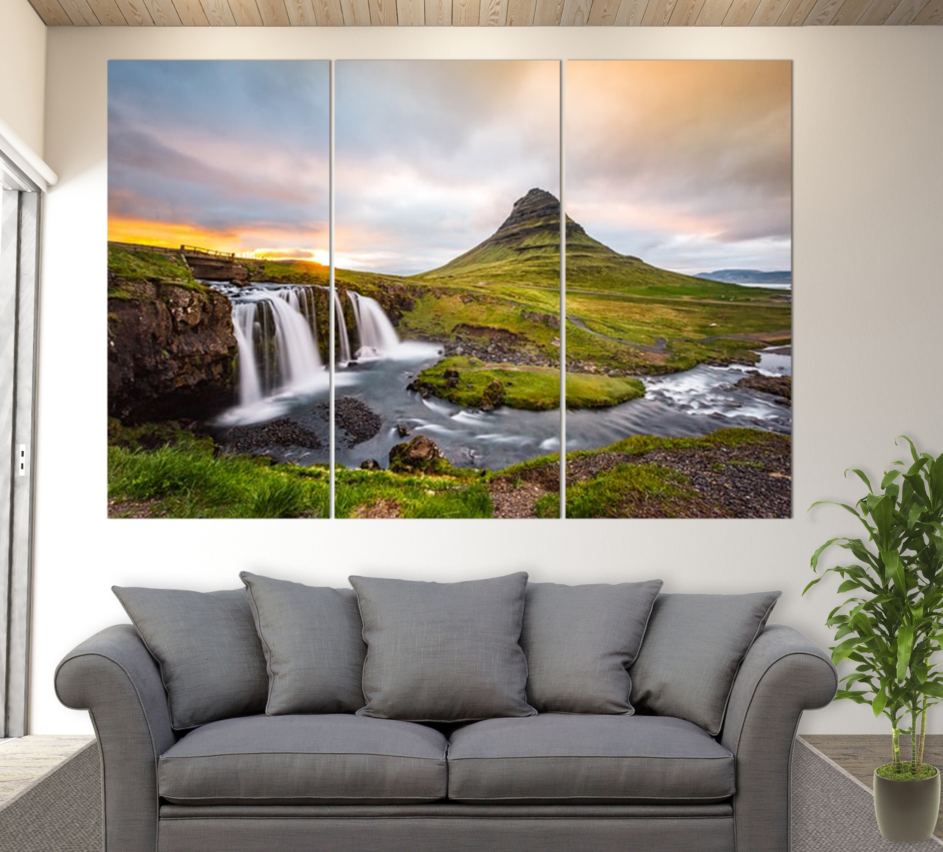 Waterfalls in Iceland Mountains Canvas Print, Nature Wall Art - Etsy
