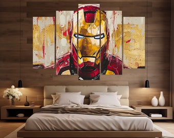 Arte mural de los Vengadores, impresión en lienzo de Iron Man, pintura de Iron Man, arte mural de superhéroes, póster de Iron Man, decoración de habitación infantil, regalo para fans de Iron Man