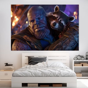 Thanos and Rocket Raccoon Canvas Print, Rocket Raccoon Painting, Guardians of the Galaxy Wall Art, Thanos and Raccoon Wall Art