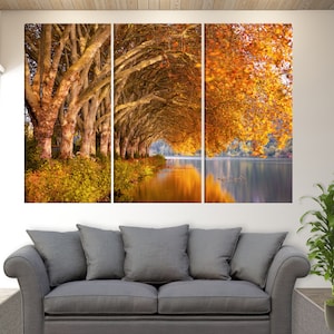 Autumn Trees over the Lake Canvas Print, Autumn Landscape, Fall Nature Wall Decor