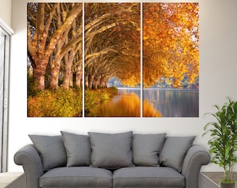 Autumn Trees over the Lake Canvas Print, Autumn Landscape, Fall Nature Wall Decor