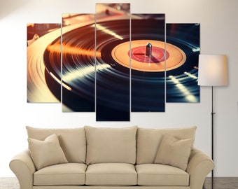 Impresión en lienzo de disco de vinilo vintage, decoración musical, decoración retro, arte mural de estudio de música, lienzo de disco de vinilo