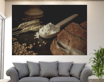 Bakery Wall Art, Wheat Flour Canvas Wall Art, Bread Canvas Print, Bakery Shop Wall Decor