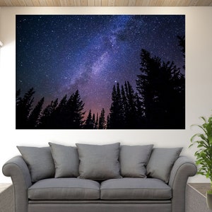 Milky Way Above the Forest Canvas Wall Art, Stars Canvas Print, Night Sky Wall Art