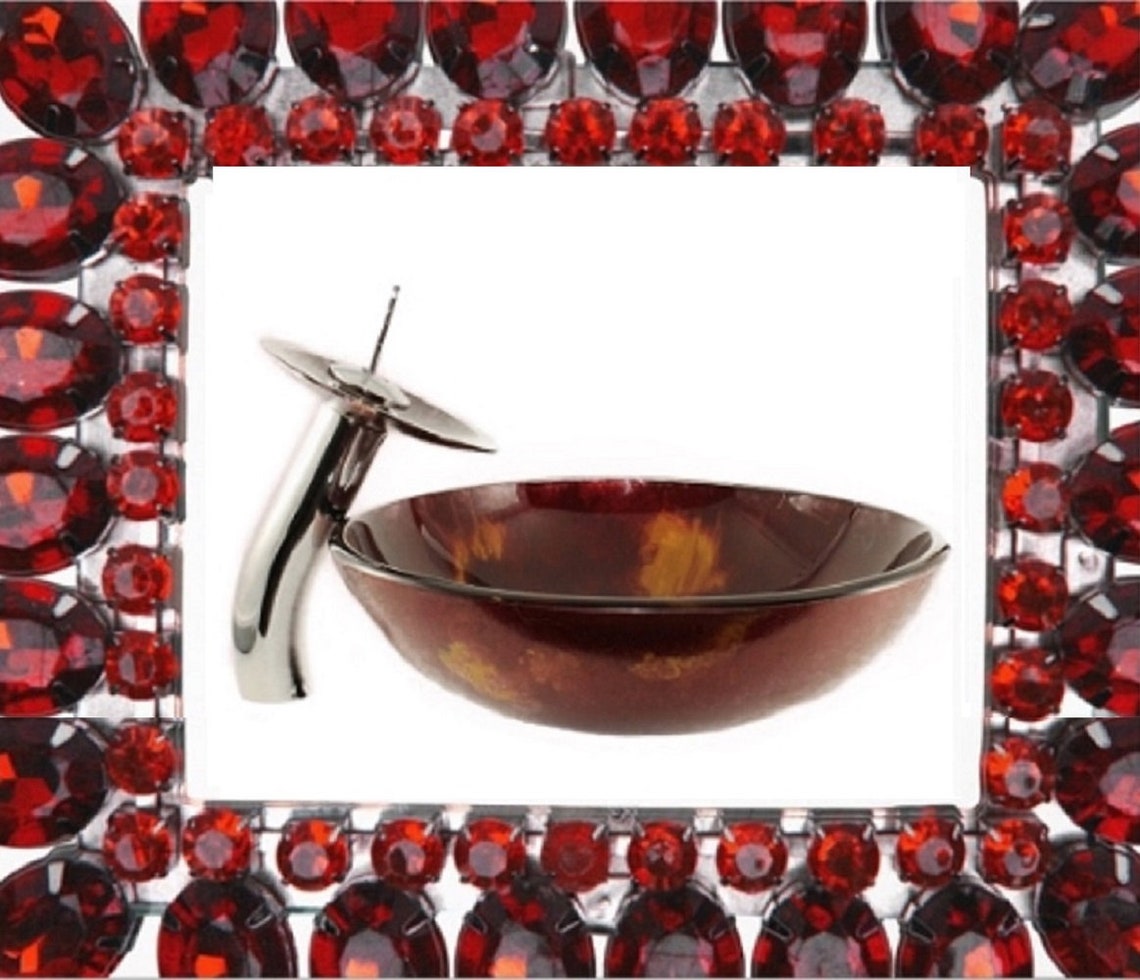 Ruby Red Bathroom Vessel Sink & Waterfall Faucet Etsy