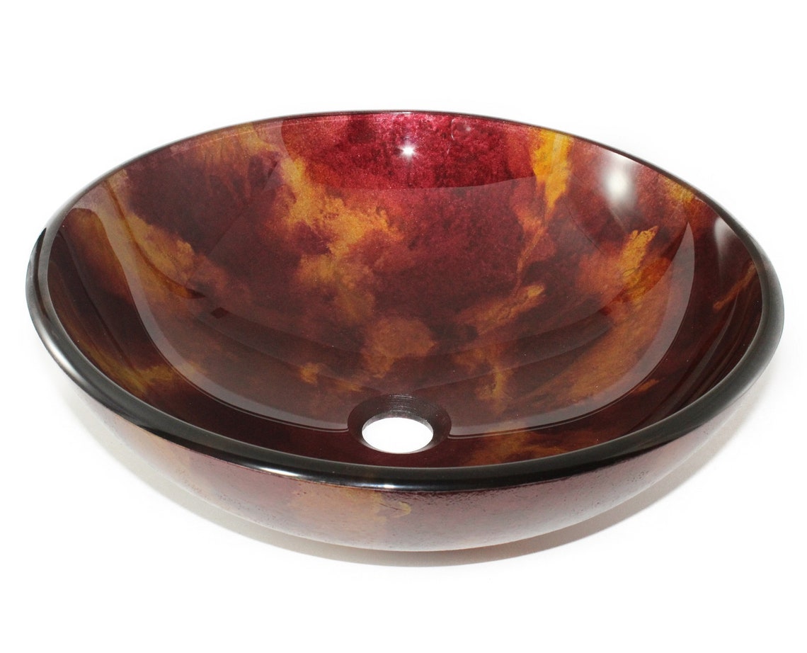 Ruby Red Bathroom Vessel Sink & Waterfall Faucet Etsy