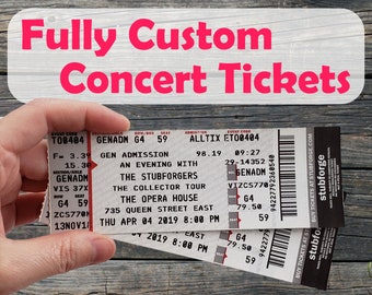 Benutzerdefinierte Konzertkarte - vollständig anpassbar - Ticketmaster Gefälschte Konzertkarte Stub Souvenir Neuheit Geschenk Lesezeichen Personalisierte Erinnerungsstücke