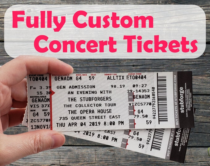 Custom Concert Ticket - Fully Customizable - Ticketmaster Fake Concert Ticket Stub Souvenir Novelty Gift Bookmark Personalized Memorabilia