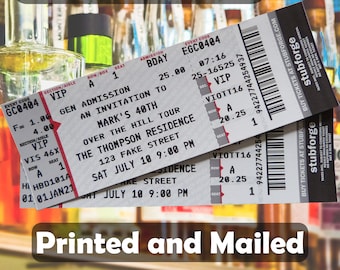PRINTED Custom Birthday Invitation Concert Tickets - Personalized Ticketmaster Style Ticket Stub Over the hill 40th Adult Party Surprise