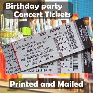 PRINTED Kundenspezifische Geburtstagseinladung Konzertkarten - personalisiertes Ticketmaster Style Ticket Stub über den Hügel 40. Erwachsenenparty Überraschung Spaß