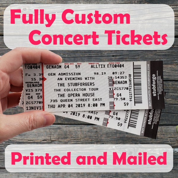 Custom Concert Ticket - Fully Customizable - Ticketmaster Fake Concert Ticket Stub Souvenir Novelty Gift Bookmark Personalized Memorabilia