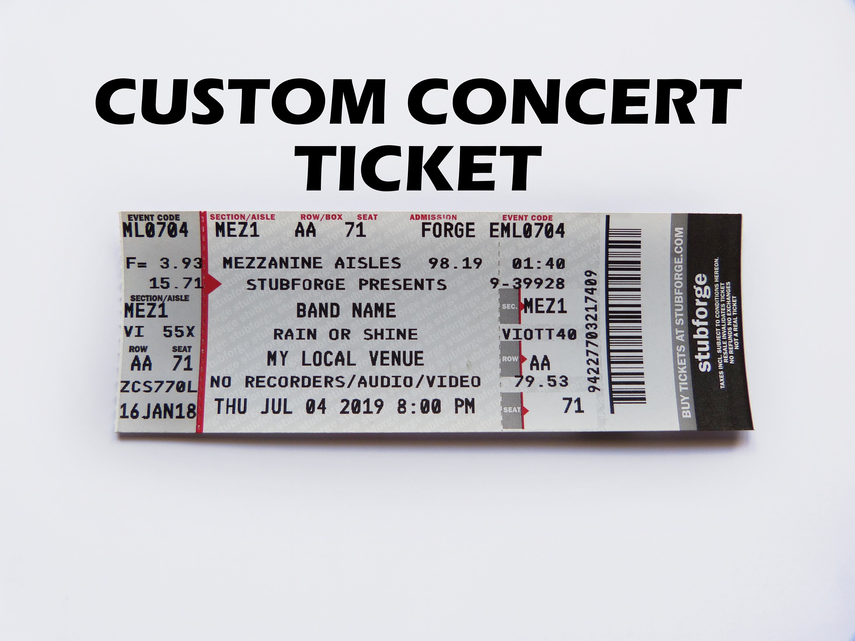 Full ticket. Concert ticket. Custom ticket. Ticket in Ticketmaster.