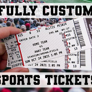 Benutzerdefinierte Sportticket - vollständig anpassbar - Ticketmaster Fake Ticket Stub Geschenk Personalisierte Erinnerungsstücke Hockey Basketball Baseball Fußball