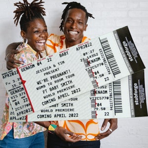 GEDRUCKTE kundenspezifische Schwangerschaftansage Konzertkarten - personalisiertes Ticketmaster Art Stub Eltern, zum der Geburtsankündigung zu sein Baby offenbaren