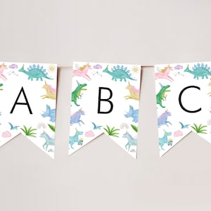 Unicorn and Dinosaur Bunting, Unicorn and Dinosaur Party Bunting, Birthday Bunting, Custom Bunting, Editable Bunting, Party Flags, D20