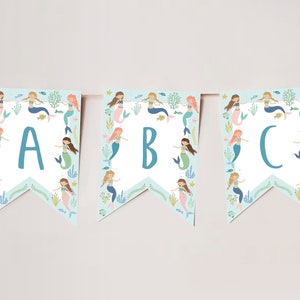 Mermaid Bunting, Mermaid Party Bunting, Mermaid Birthday Bunting, Custom Mermaid Bunting, EditableMermaid Bunting, Mermaid Party Flags, D12