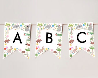 Australian Animal Party Bunting, Koala Party Bunting, Party Animal Birthday Bunting, Custom Bunting, Editable Bunting, Kids Party Flags, D21