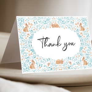 Bunny Rabbit Thank You Card, Folded Bunny Thank You Card, Rabbit Party Thank You, DIY Bunny Thank You Card, Easter Bunny Thank You, D13
