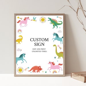 Einhorn und Dinosaurier Geburtstagsschild, Einhorn und Dinosaurier Partyschild, Einhorn und Dinosaurier Party, Gemeinsame Geburtstagsfeier, Unisex Kinderparty D28