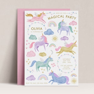 Unicorn and Rainbows Birthday Invitation, Magical Unicorn Party Invitation, Unicorn Birthday invitation, Unicorn Invite, Rainbow Invite, D19
