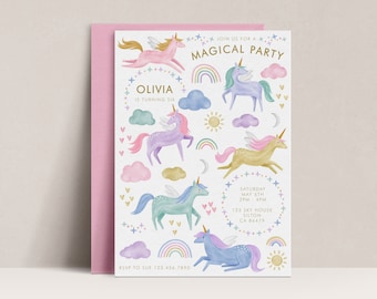 Unicorn and Rainbows Birthday Invitation, Magical Unicorn Party Invitation, Unicorn Birthday invitation, Unicorn Invite, Rainbow Invite, D19