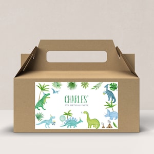 Etiqueta editável da caixa de presente do Dinosaur Gable, Etiqueta da caixa de presente de aniversário do dinossauro, Etiqueta da caixa para impressão, Etiquetas da caixa de presente para festas, Download instantâneo, D92