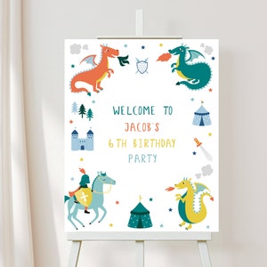 Knights and Dragons Party Sign, Dragon Party Decor, Knights and Dragons Welcome Sign, Knight Party Sign, Welcome Poster, D39