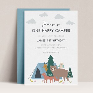 Happy Camper Birthday Invitation, One Happy Camper Birthday Invitation, Camping Birthday Party, 1st Birthday Invite, Invitation Template D05