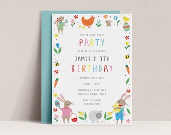 Easter Birthday Invitation, Egg Hunt, Bunny Party (Digital Download)