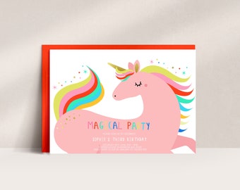 Neon Unicorn Birthday Invitation Unicorn Party invitation Magical Birthday Invitation Unicorn Invitation Editable Unicorn Invitation, D30